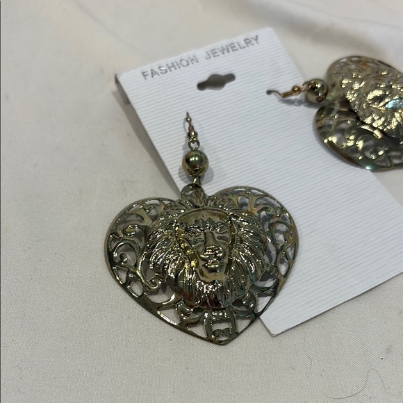 Statement Lion Heart Earrings – Bold Filigree Design – New on Card - Picture 3 of 6
